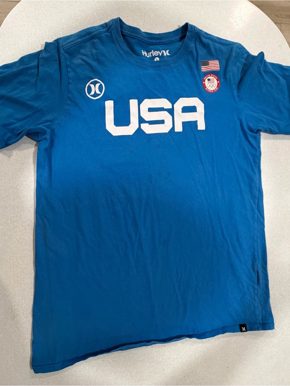 Hurley Blue USA Graphic Tee with Flag Patch